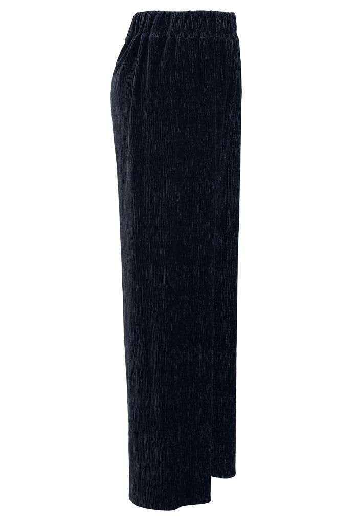 Embossed Velvet Wide-Leg Pants in Navy - Retro, Indie and Unique Fashion