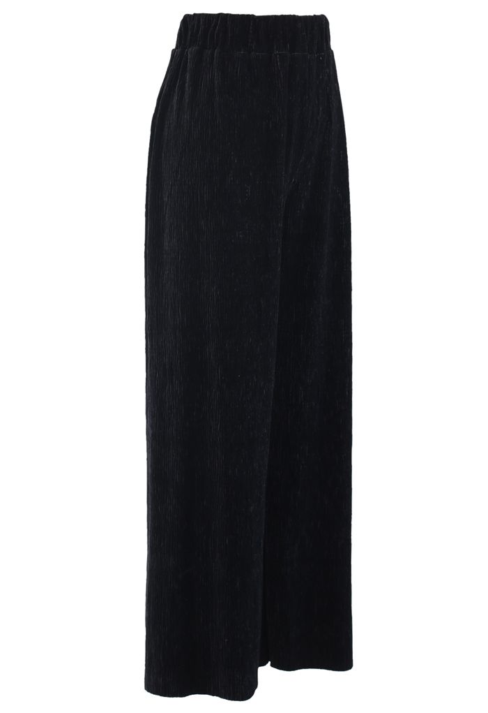 Embossed Velvet Wide-Leg Pants in Black - Retro, Indie and Unique Fashion