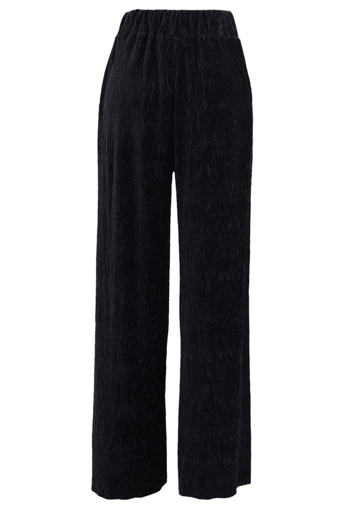 Embossed Velvet Wide-Leg Pants in Black - Retro, Indie and Unique Fashion