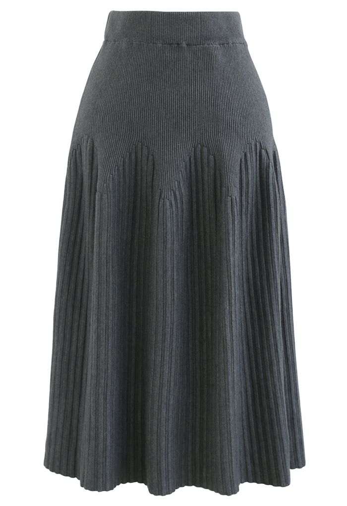 Radiant Lines Knit Midi Skirt in Grey - Retro, Indie and Unique Fashion