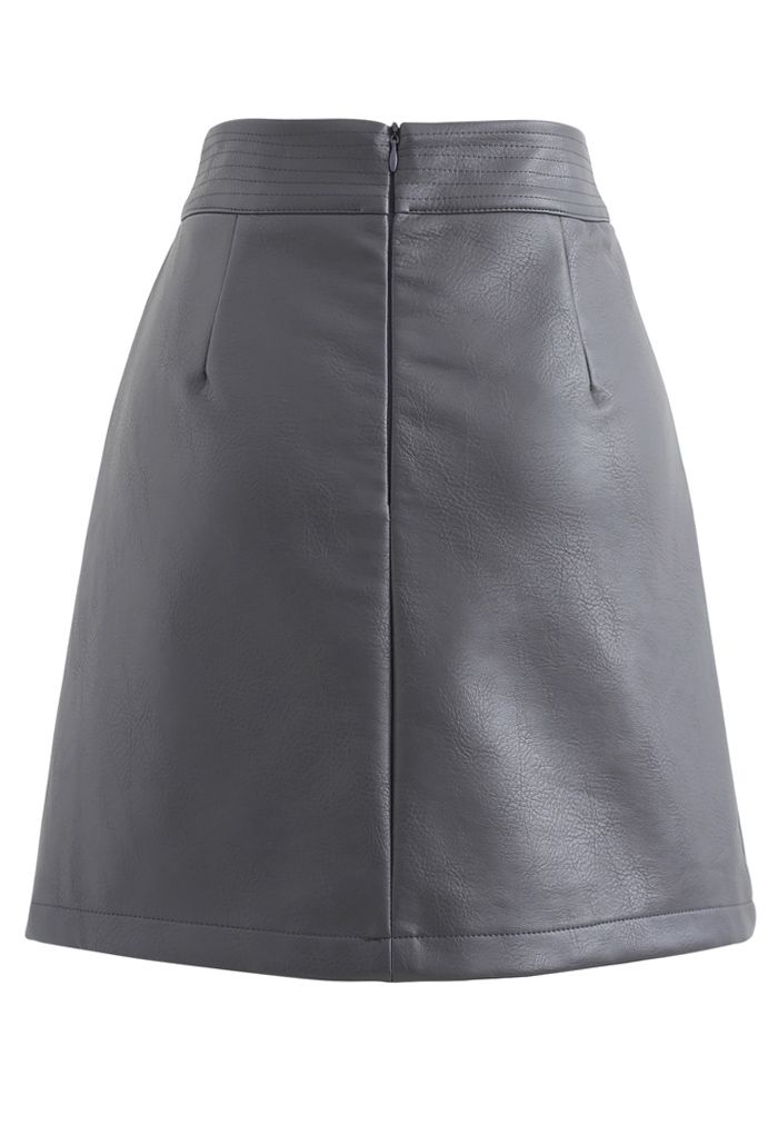 Seamed Waist Faux Leather Bud Mini Skirt in Grey - Retro, Indie and ...