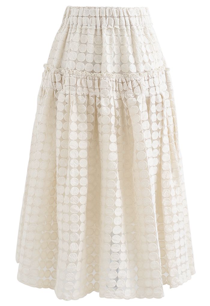 Full Circle Embroidered Organza Midi Skirt in Cream - Retro, Indie and ...