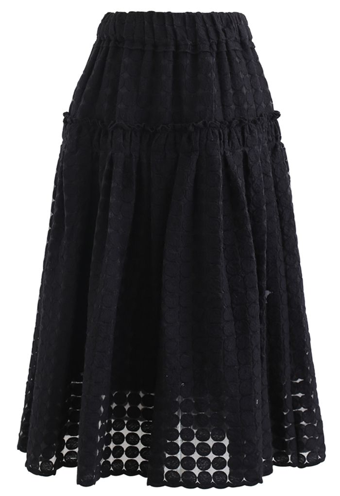 Full Circle Embroidered Organza Midi Skirt in Black - Retro, Indie and ...