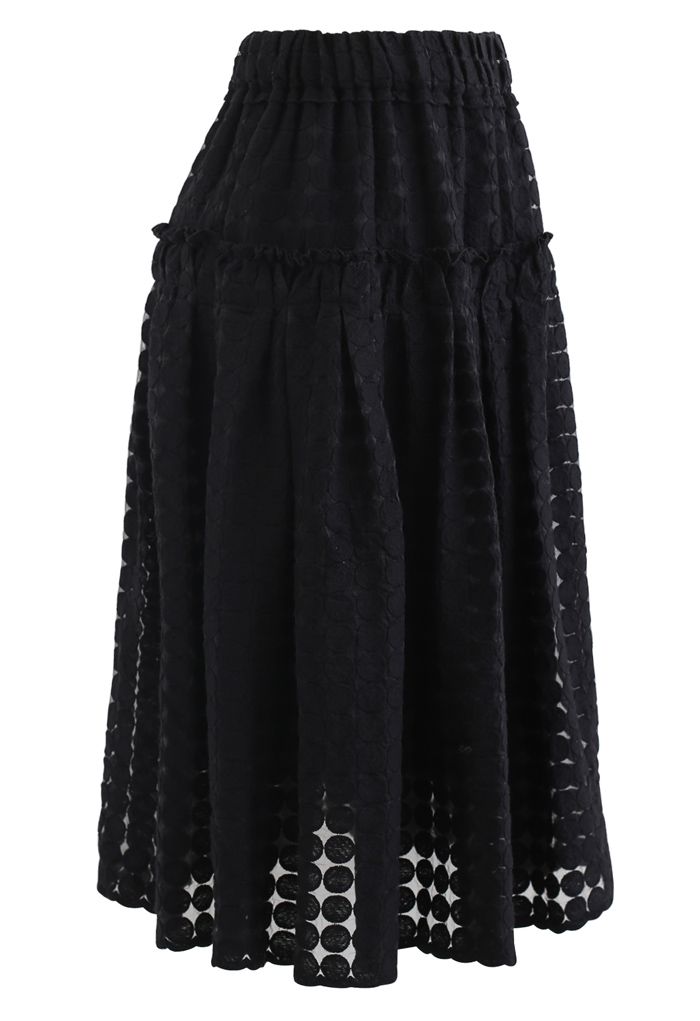 Full Circle Embroidered Organza Midi Skirt in Black - Retro, Indie and ...