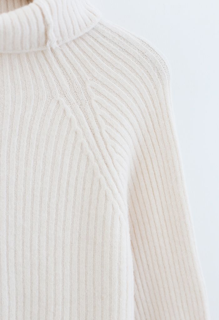 Bell Sleeves Turtleneck Knit Sweater in Ivory