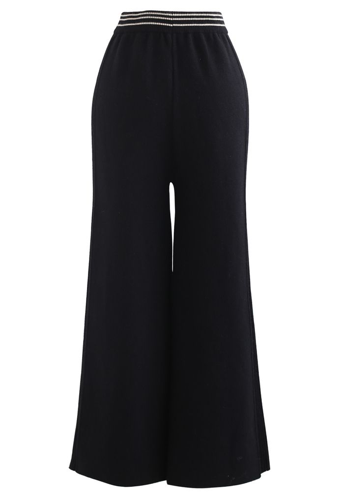 Contrasted Side Drawstring Rib Knit Pants in Black - Retro, Indie and ...