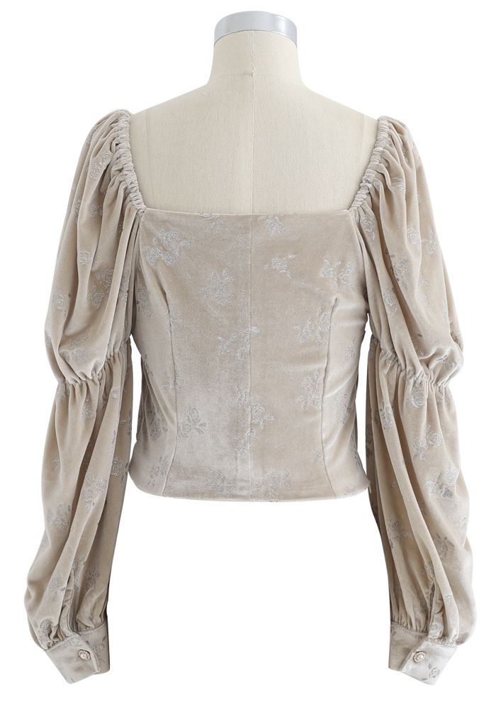 Glittery Rose Buttoned Velvet Top in Light Tan - Retro, Indie and ...