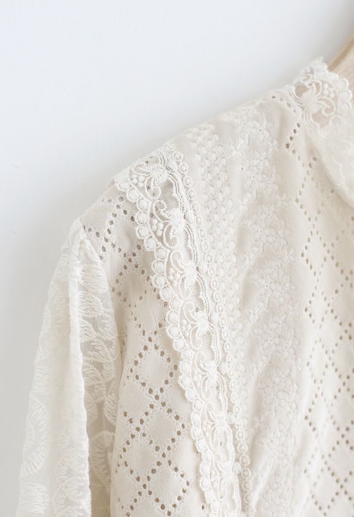 Embroidered Floret Diamond Eyelet Mesh Top - Retro, Indie and Unique ...
