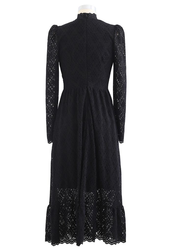 Fuzzy Full Floret Lace Mock Neck Dress in Black - Retro, Indie and ...