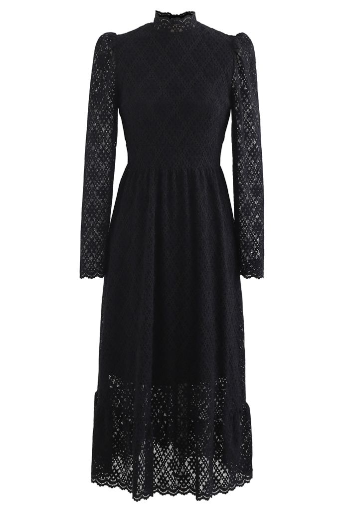 Fuzzy Full Floret Lace Mock Neck Dress in Black - Retro, Indie and ...