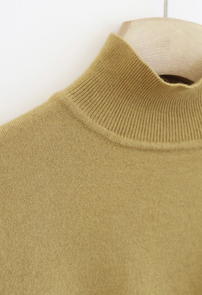 Basic High Neck Knit Top in Mustard - Retro, Indie and Unique Fashion