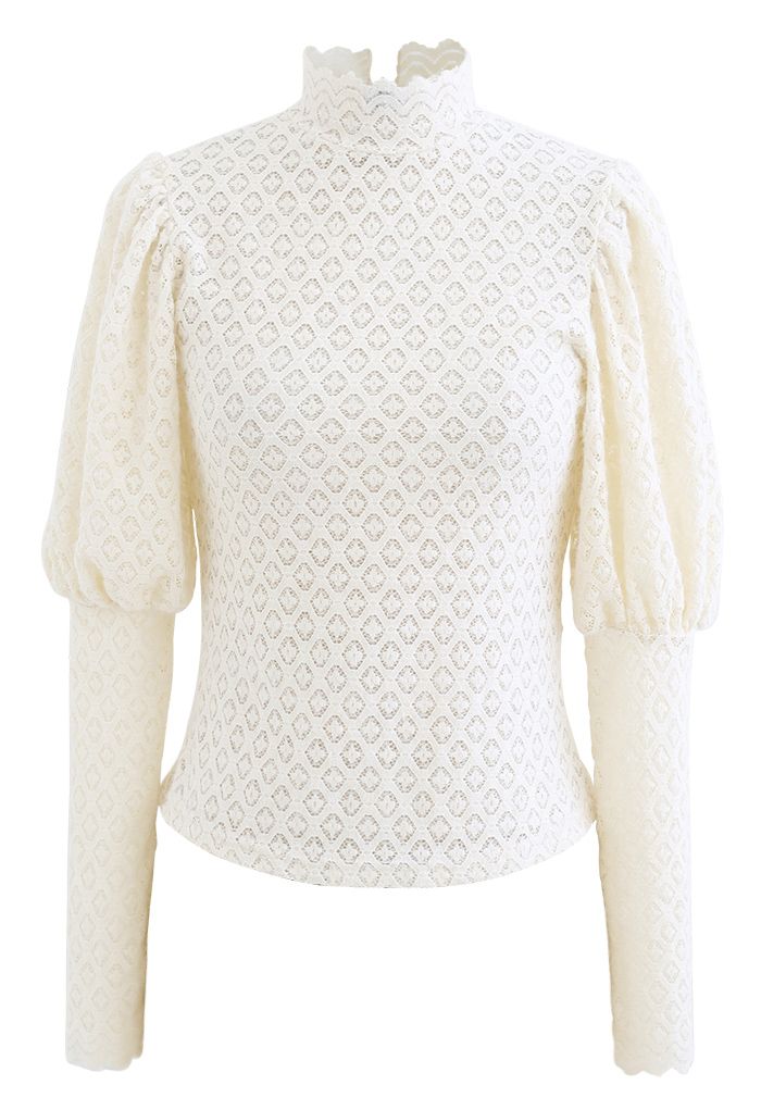Full Lace Puff Sleeves Top in Cream