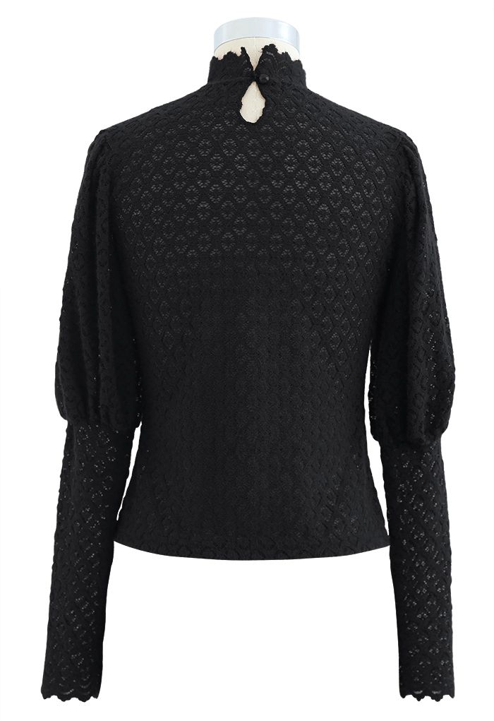 Full Lace Puff Sleeves Top in Black