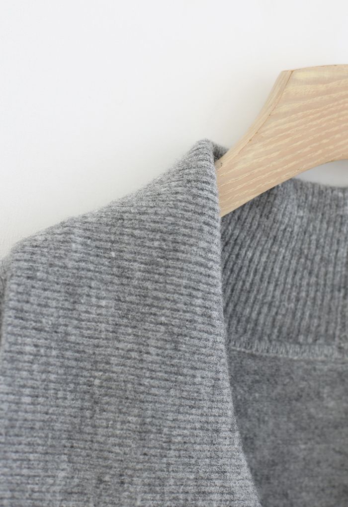 Collared Cold-Shoulder Knit Sweater in Grey