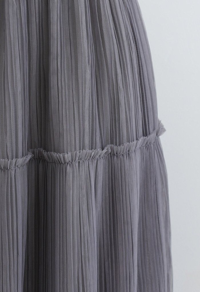 Soft Mesh Ruffle Detail Pleated Skirt in Grey - Retro, Indie and Unique ...