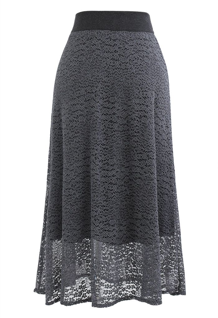 Floret Lace Knit Reversible Midi Skirt in Grey - Retro, Indie and ...
