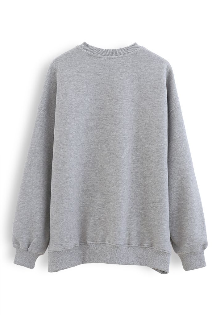 Grey Embroidered Crew Neck Sweatshirt