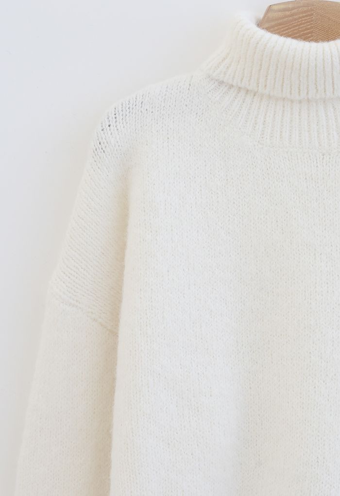 Chic Turtleneck Fuzzy Knit Sweater in White - Retro, Indie and Unique ...