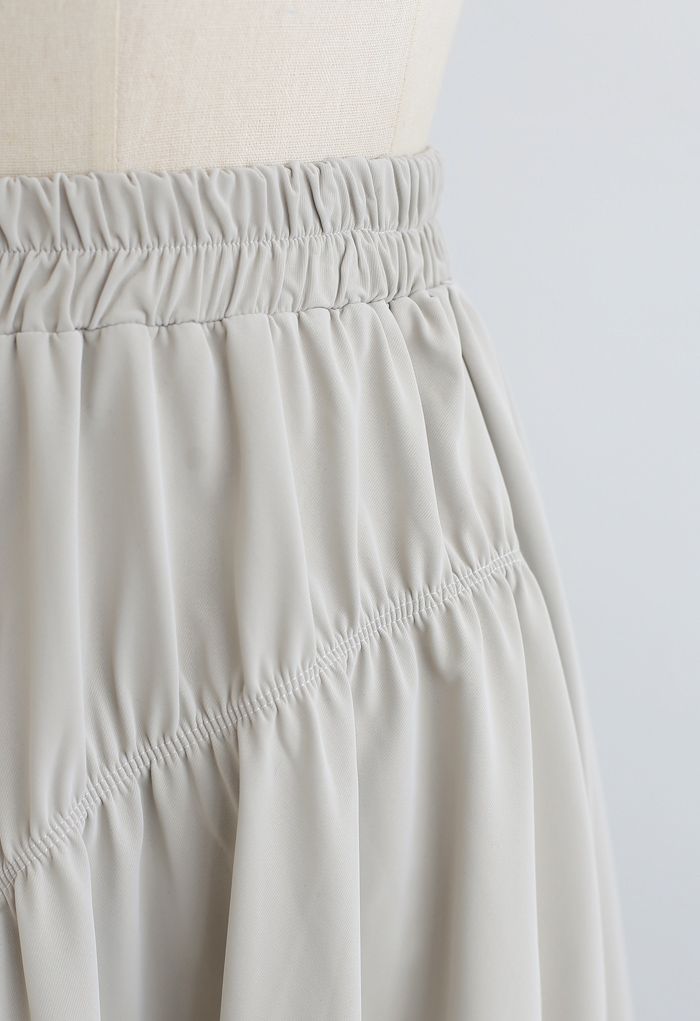 Faux Leather Elasticated Pleated Skirt in Ivory