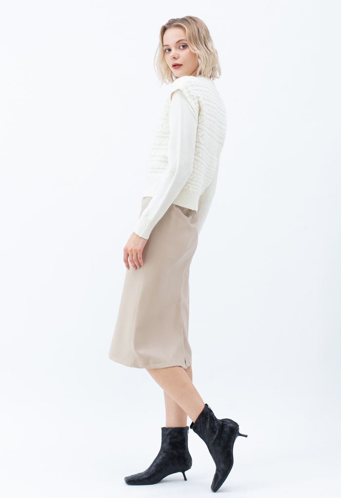 Crew Neck Braid Knit Sweater in Ivory