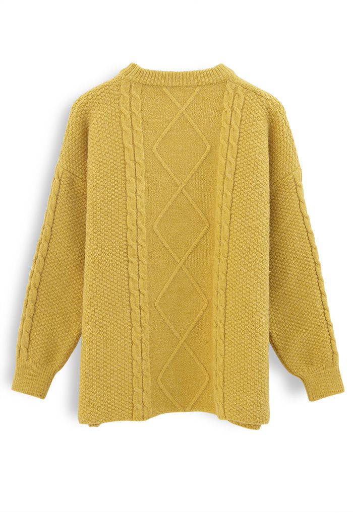 Textured Cable Knit Sweater in Yellow