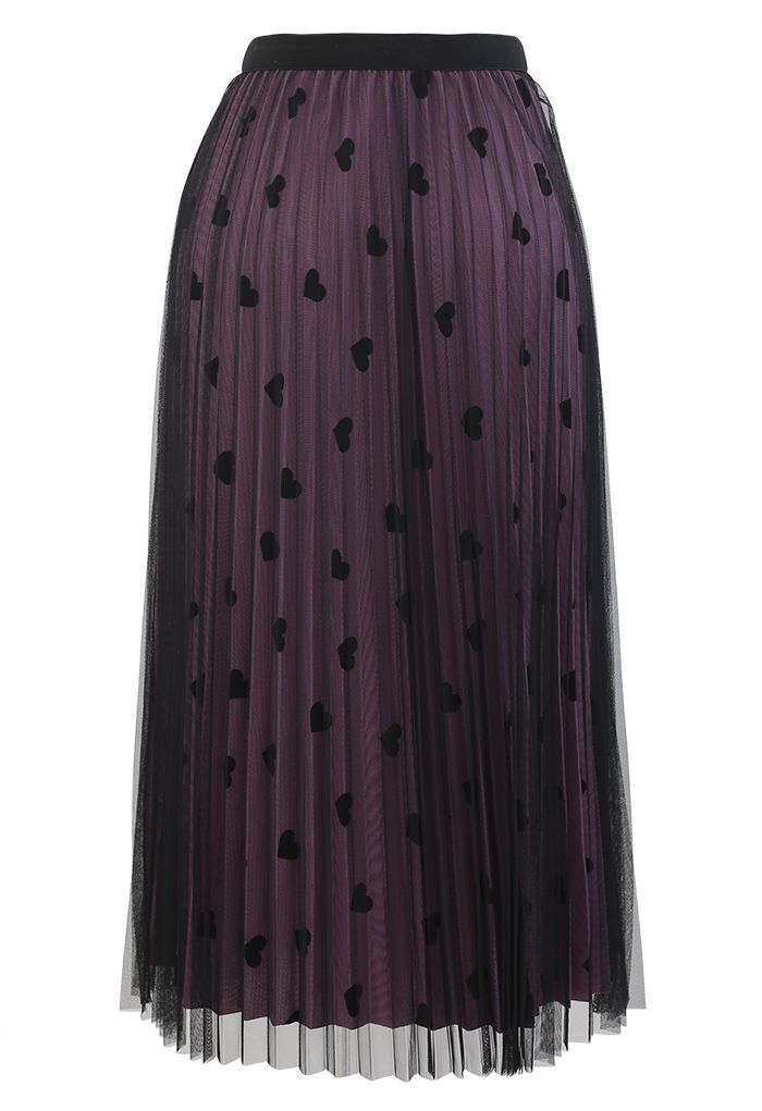 Mesh Overlay Heart Print Pleated Skirt in Violet - Retro, Indie and ...