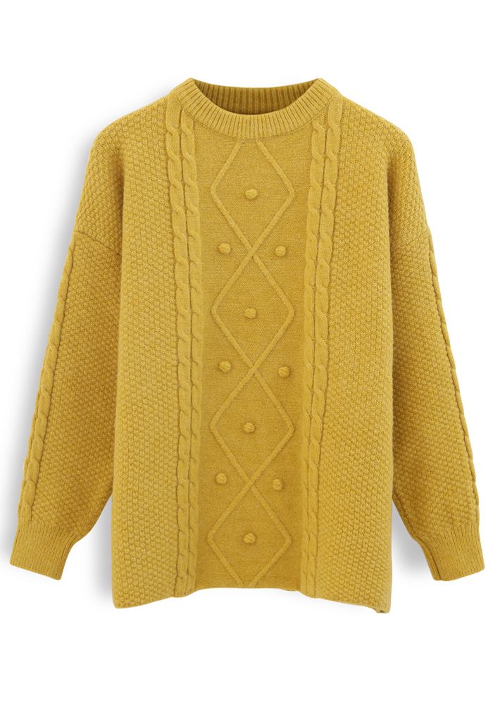 Textured Cable Knit Sweater in Yellow