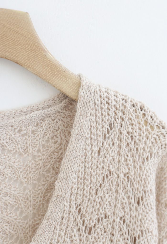 Hollow Out Knit Cami Top and Cardigan Set in Linen