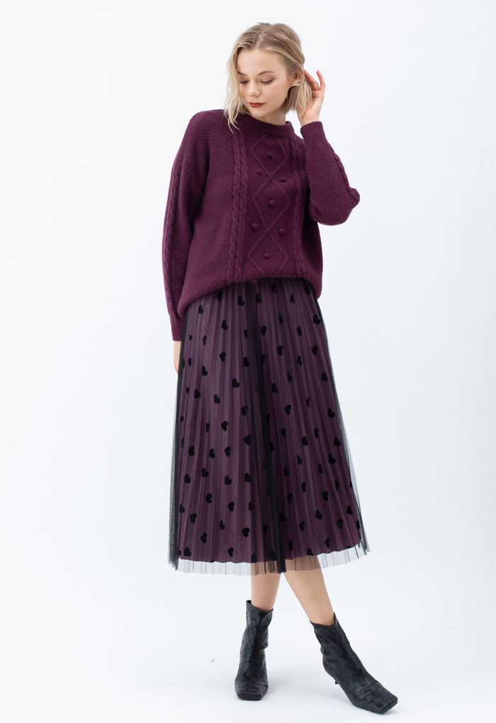Textured Cable Knit Sweater in Plum - Retro, Indie and Unique Fashion