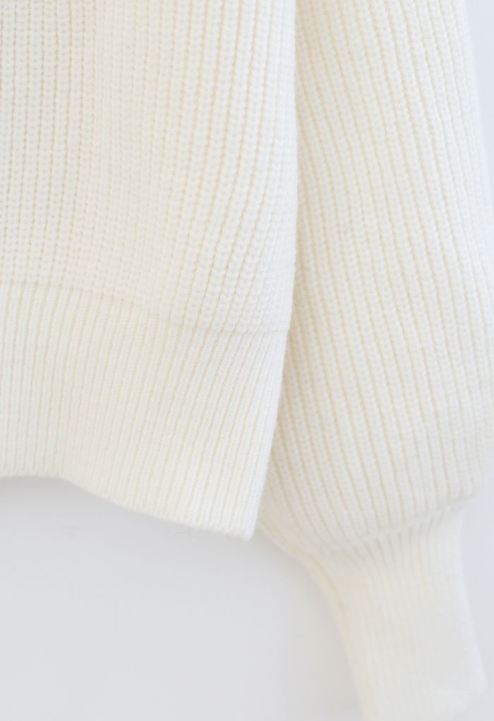High Zipper Collar Knit Sweater in White - Retro, Indie and Unique Fashion