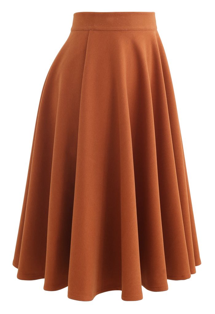 High Waisted Wool-Blend Flare Skirt in Orange - Retro, Indie and Unique ...