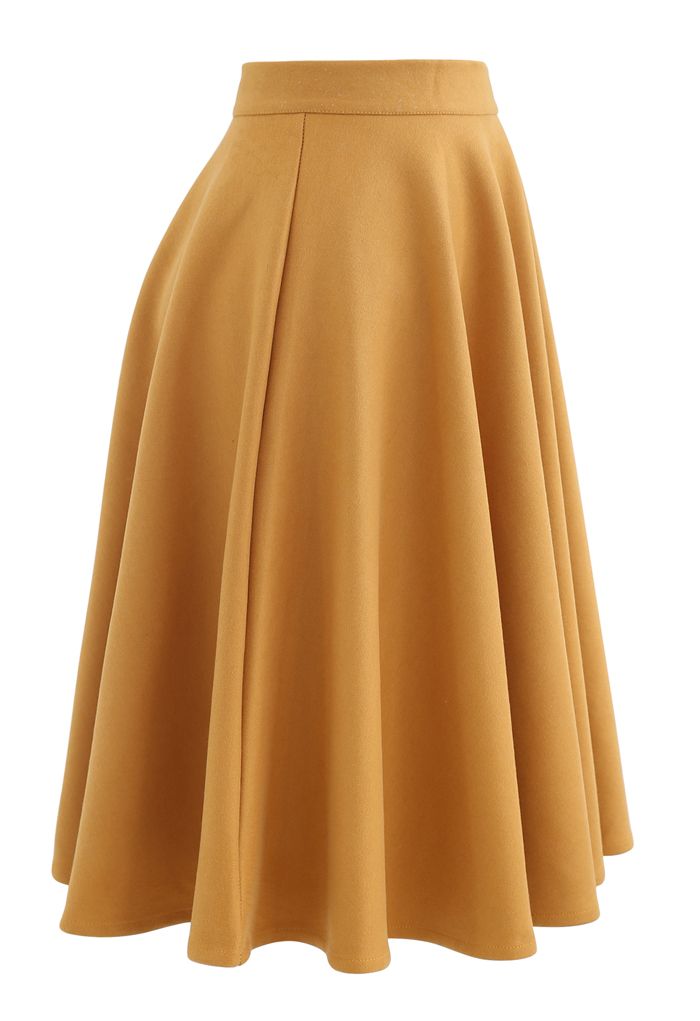 High Waisted Wool-Blend Flare Skirt in Mustard - Retro, Indie and ...