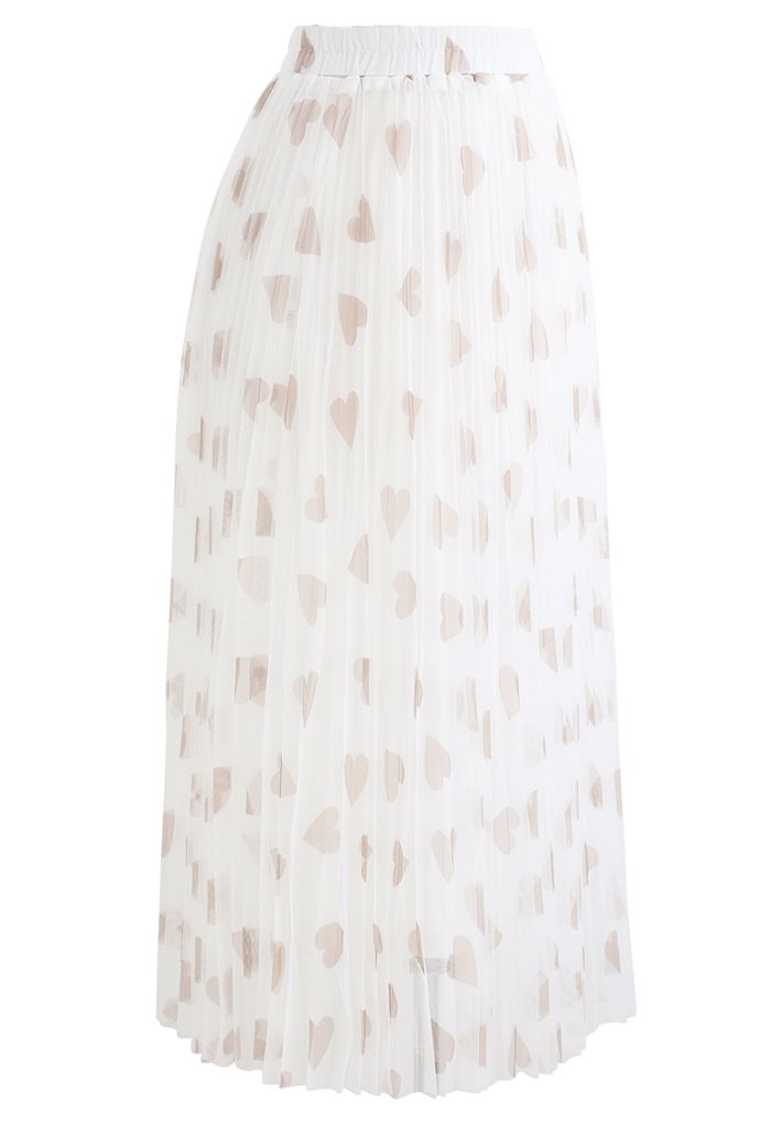 Heart Print Double-Layered Mesh Tulle Skirt in White - Retro, Indie and ...