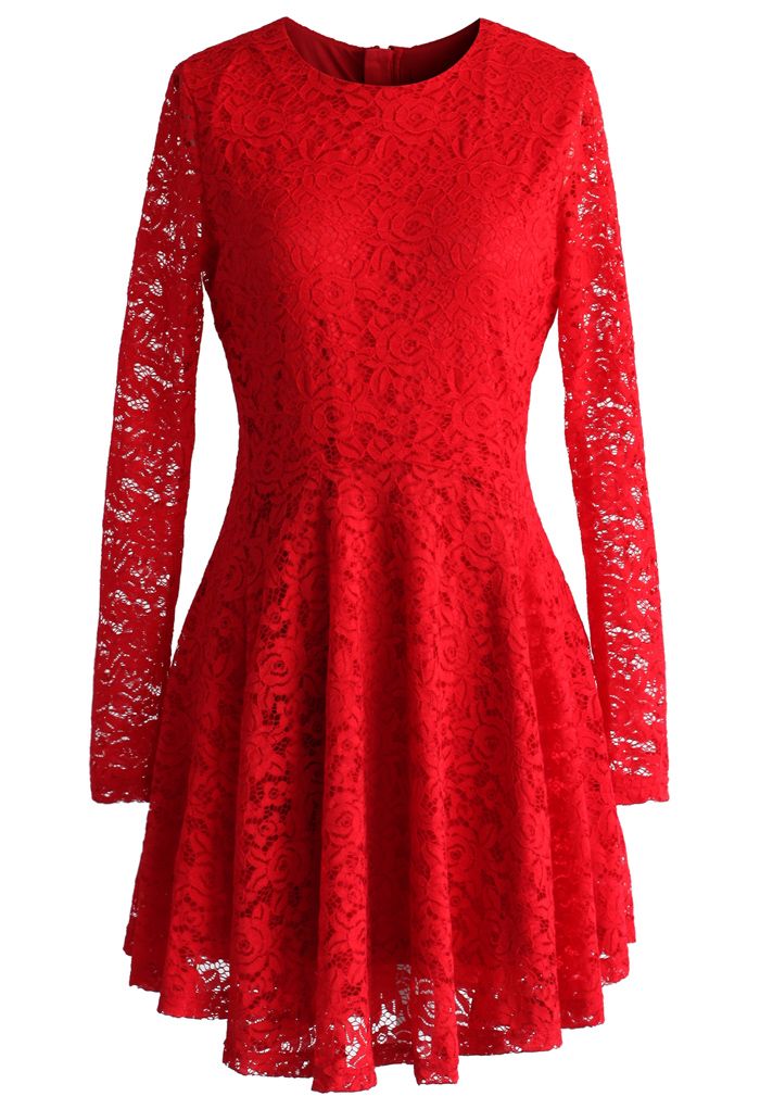 Tempting Red Lace Flare Dress