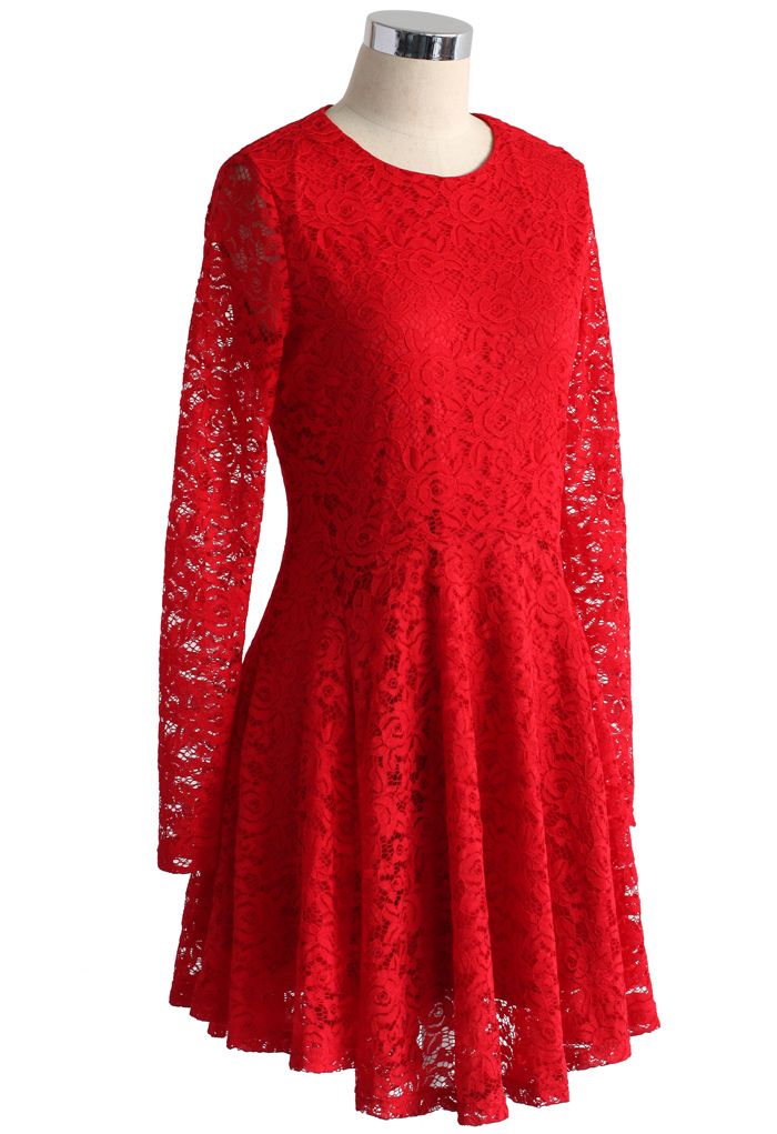 Tempting Red Lace Flare Dress - Retro, Indie and Unique Fashion