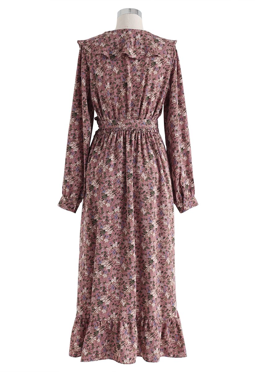 Floral Ruffle Bowknot Wrap Dress in Berry - Retro, Indie and Unique Fashion