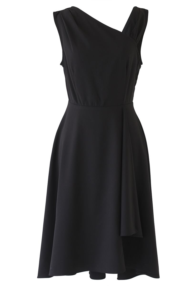 Asymmetrical Oblique Shoulder Sleeveless Midi Dress - Retro, Indie and ...
