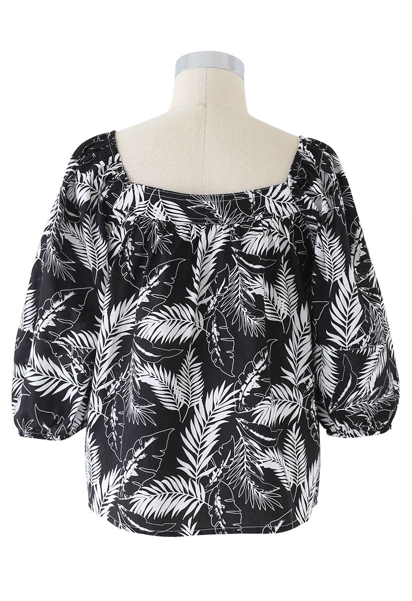 Square Neck Plantain Leaves Dolly Top in Black - Retro, Indie and ...