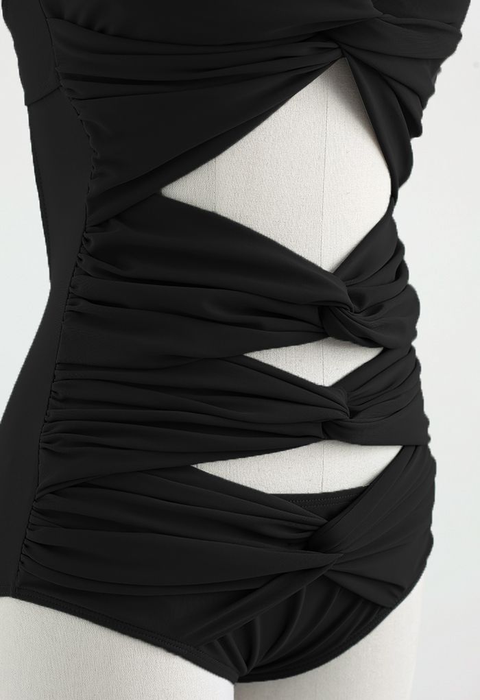 Crisscross Cutout Tie Back Swimsuit in Black