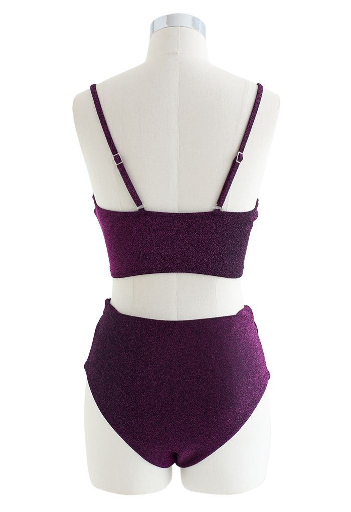 Glitter Purple Ruched Front Bikini Set