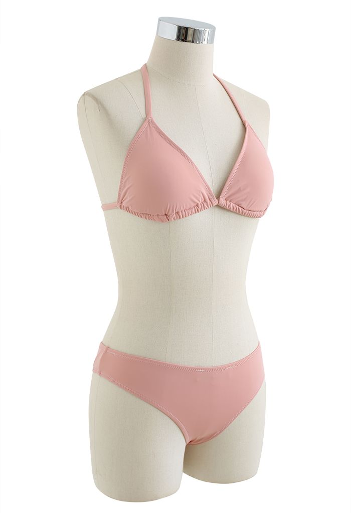 Nude Pink Halter Neck High Waist Bikini Set