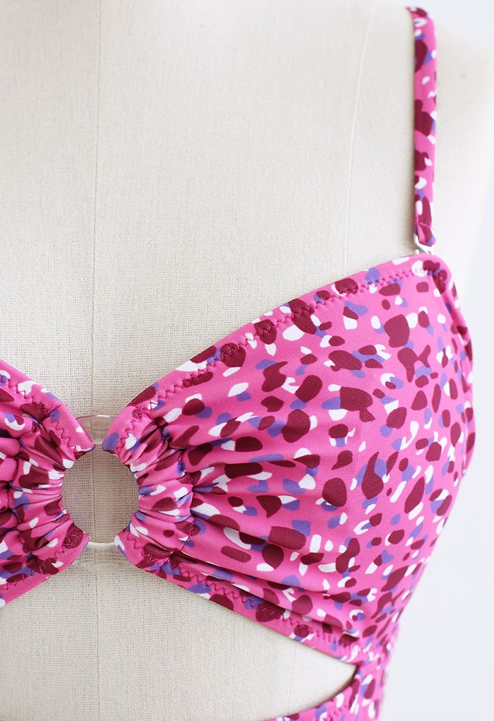 Spot Print O-Ring Lace-Up Bikini Set