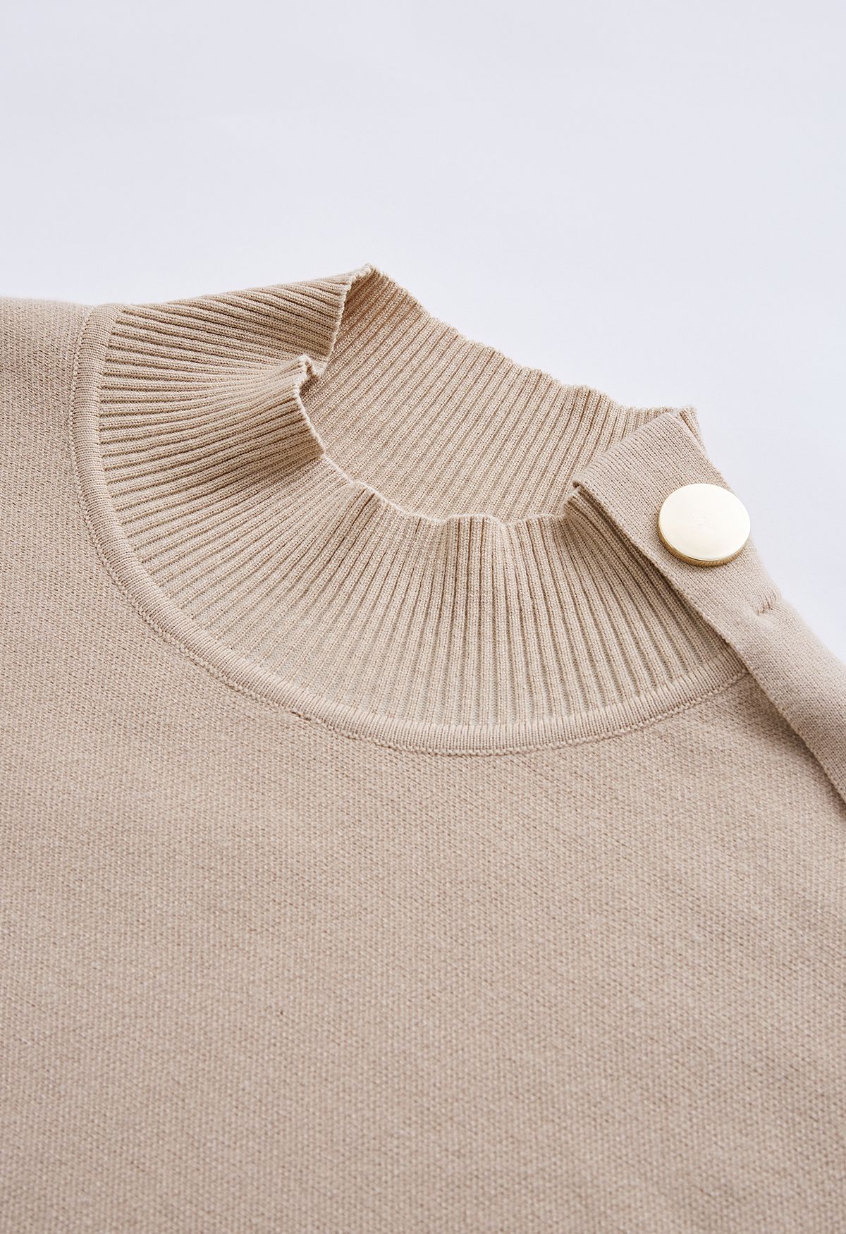Side Buttoned Flap High Neck Knit Poncho in Camel - Retro, Indie and ...