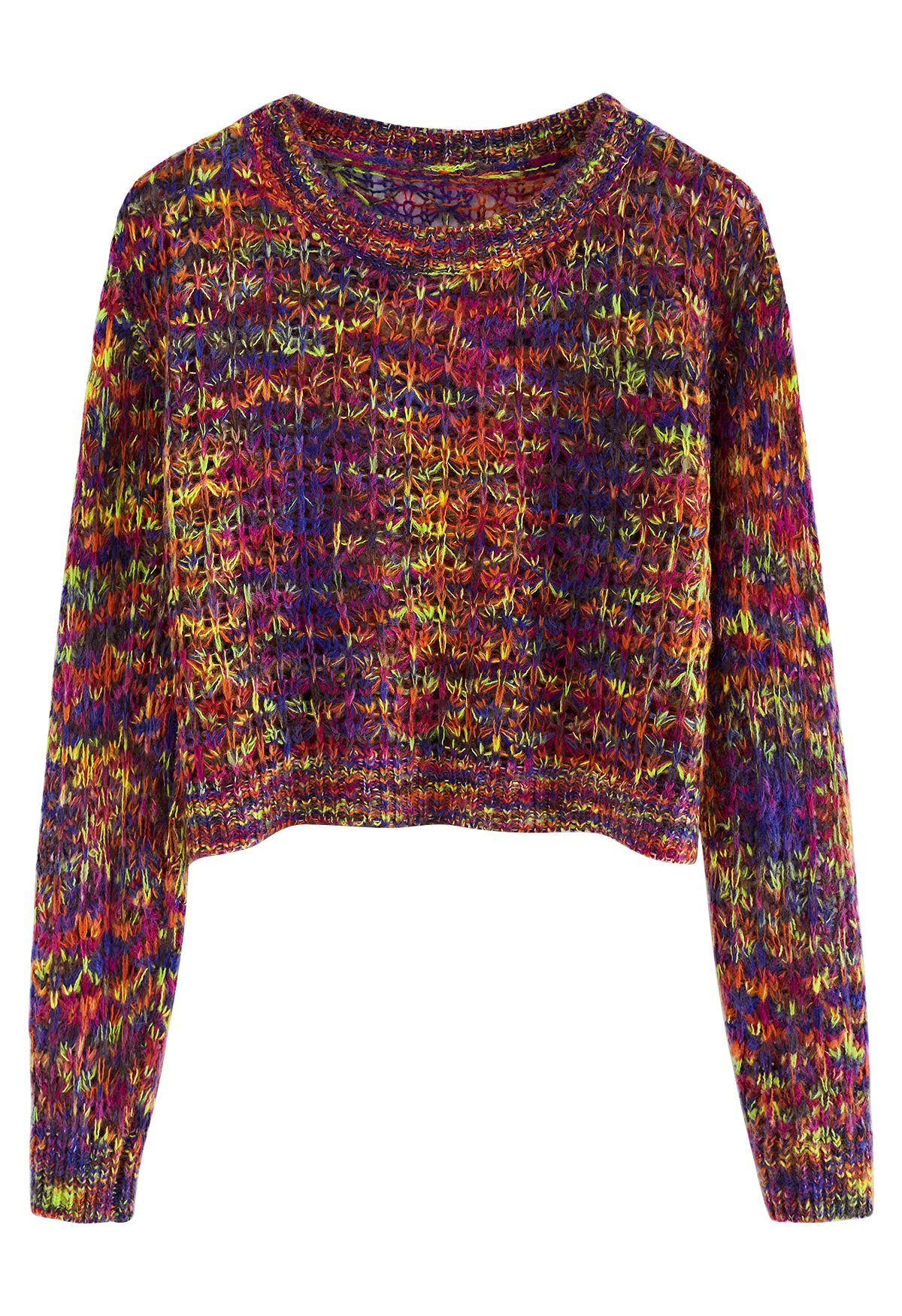 Multi-Color Pointelle Knit Cropped Top