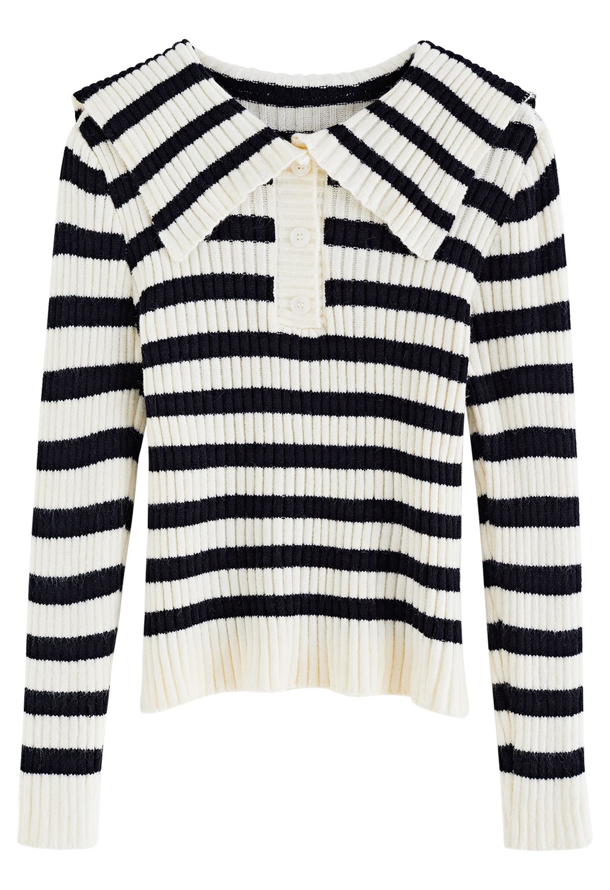 Flap Collar Striped Knit Sweater in Cream - Retro, Indie and Unique Fashion