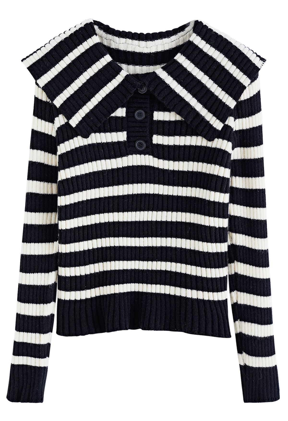 Flap Collar Striped Knit Sweater in Black - Retro, Indie and Unique Fashion