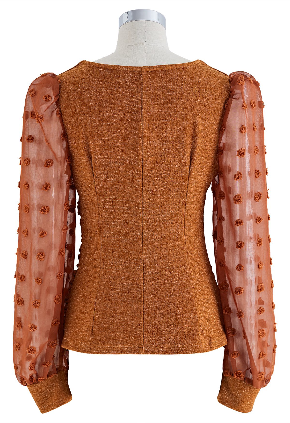 Sweetheart Neck Ruched Spliced Shimmer Top in Pumpkin