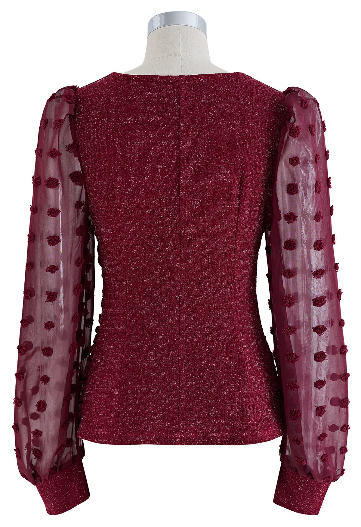 Sweetheart Neck Ruched Spliced Shimmer Top in Burgundy
