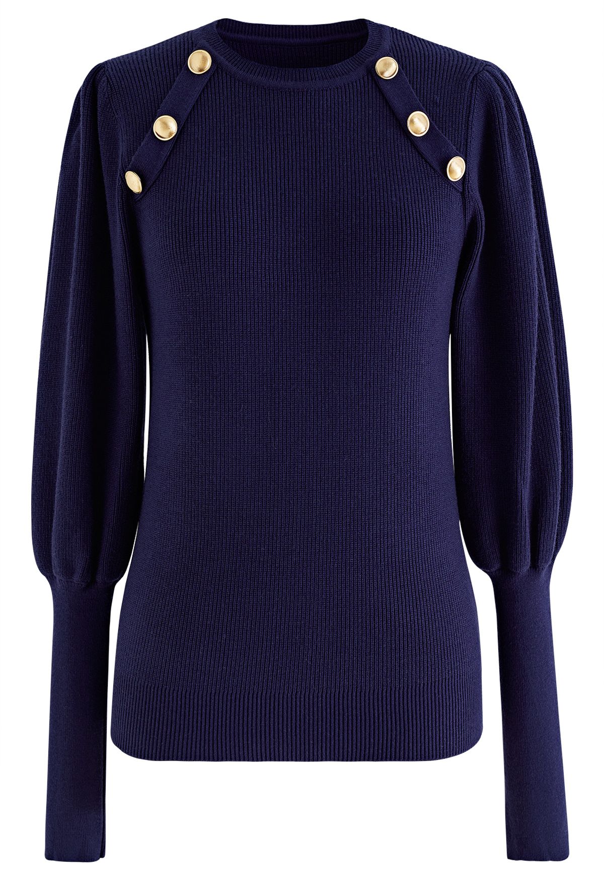 Bubble Sleeves Button Trimmed Knit Top in Navy - Retro, Indie and ...
