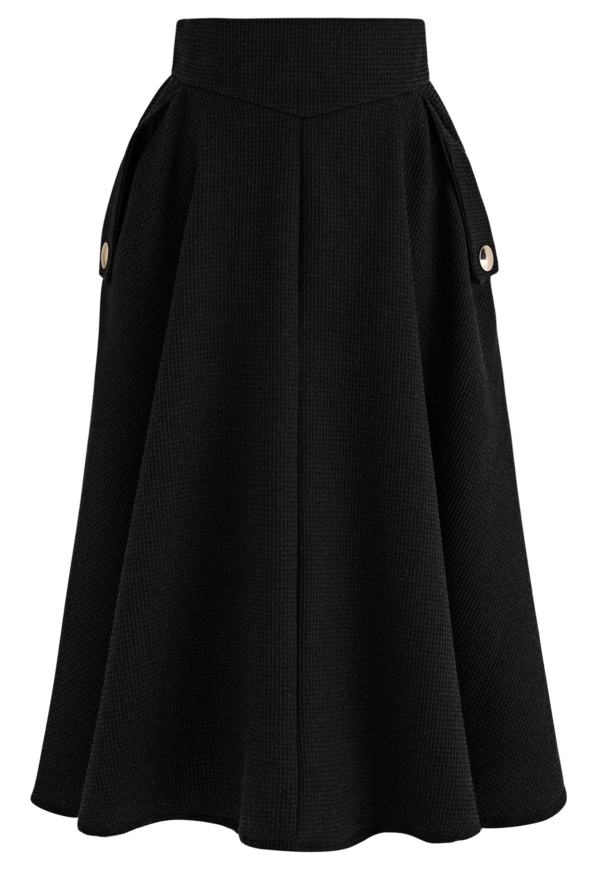 Waffle Texture A-Line Midi Skirt in Black - Retro, Indie and Unique Fashion